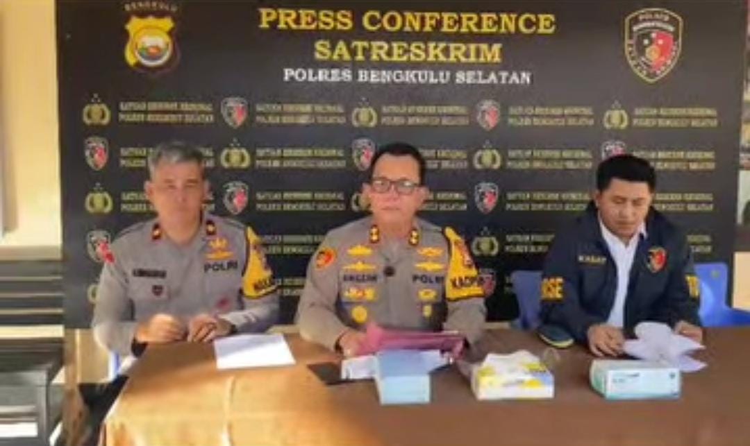 Konferensi Pers Polres Bengkulu Selatan Ungkap Perkembangan Kasus Penembakan 5 Petani Pino Raya, Pelaku Resmi Jadi Tersangka