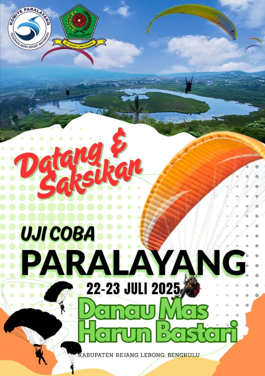 Pemkab Rejang Lebong Siap Gelar Uji Terbang Paralayang di Danau Mas Harun Bastari